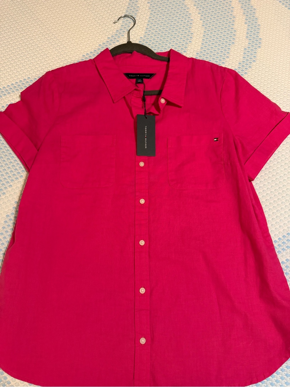 Tommy Hilfiger Women’s Short Sleeve Button-Down Shirt - Hot Pink